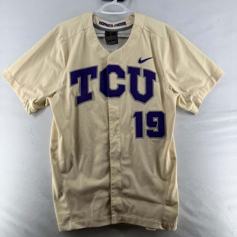 1539 Nike TCU Baseball Jersey Size L Cream Horned Frogs